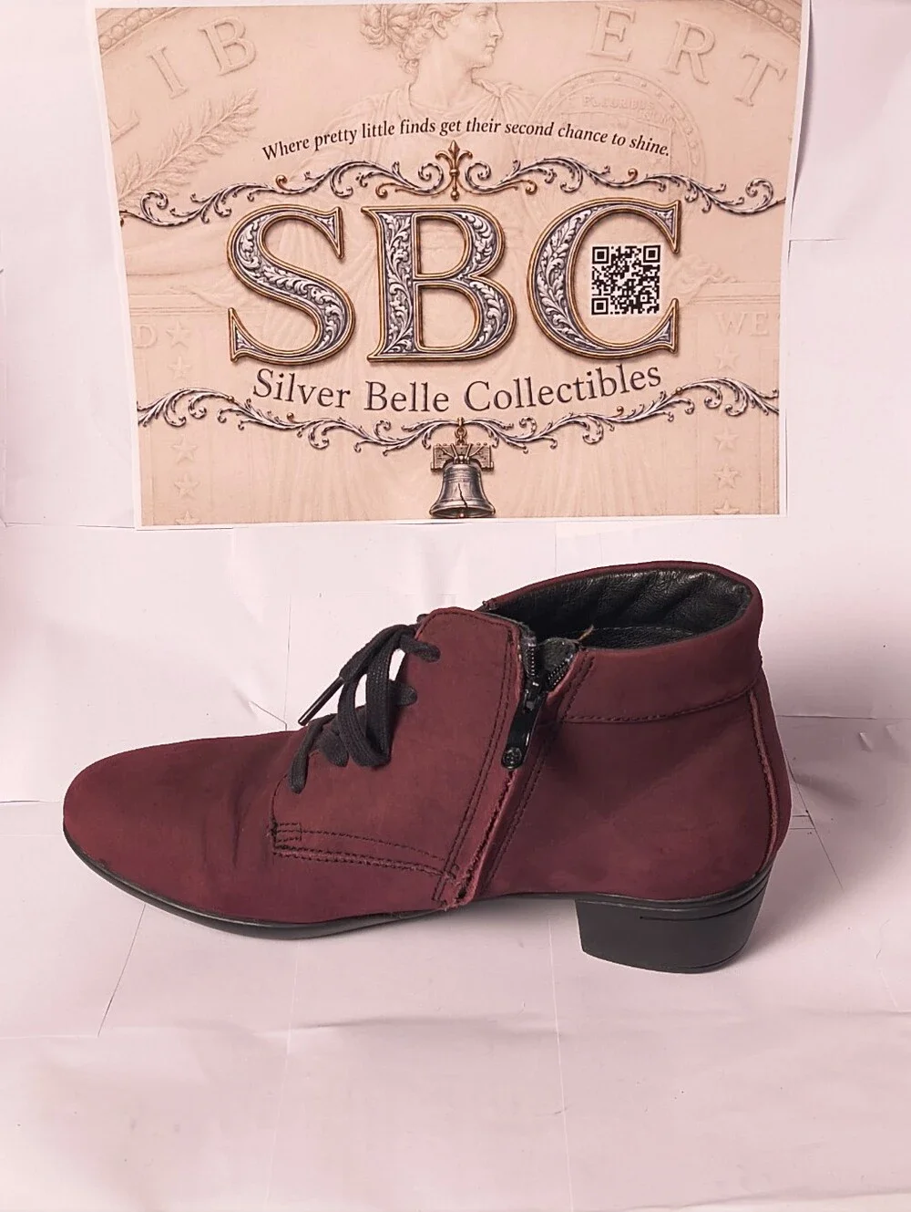 Bussola Pavia Mulberry Suede Lace Up Zip Ankle Boots EU 38 US 7.5-8